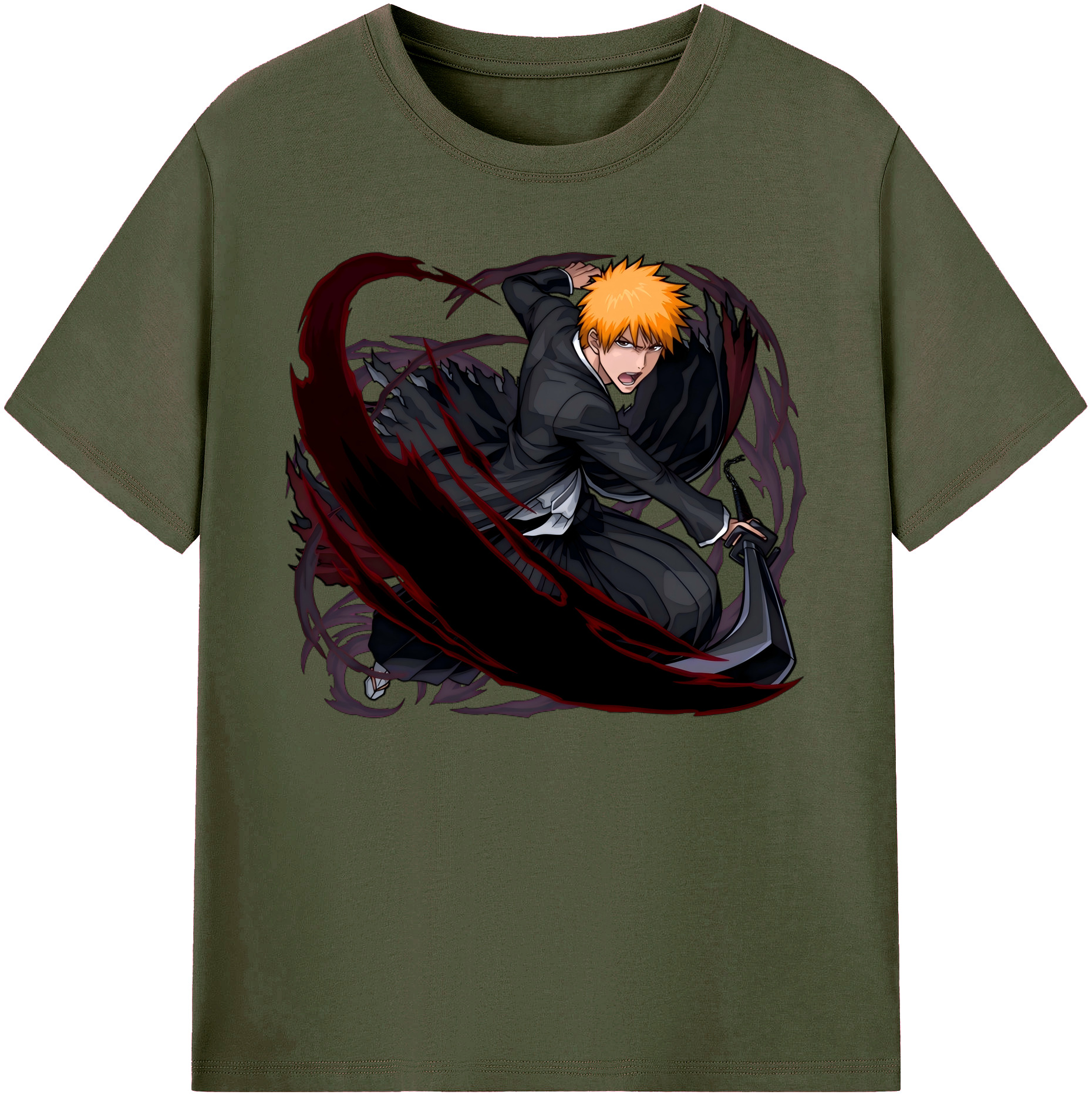 （画像用） ブリーチ 黒崎一護（くろさき いちご）BLEACH Kurosaki Ichigo 綿100％ メンズ半袖Tシャツ｜肌触りやわらか＆通気性
